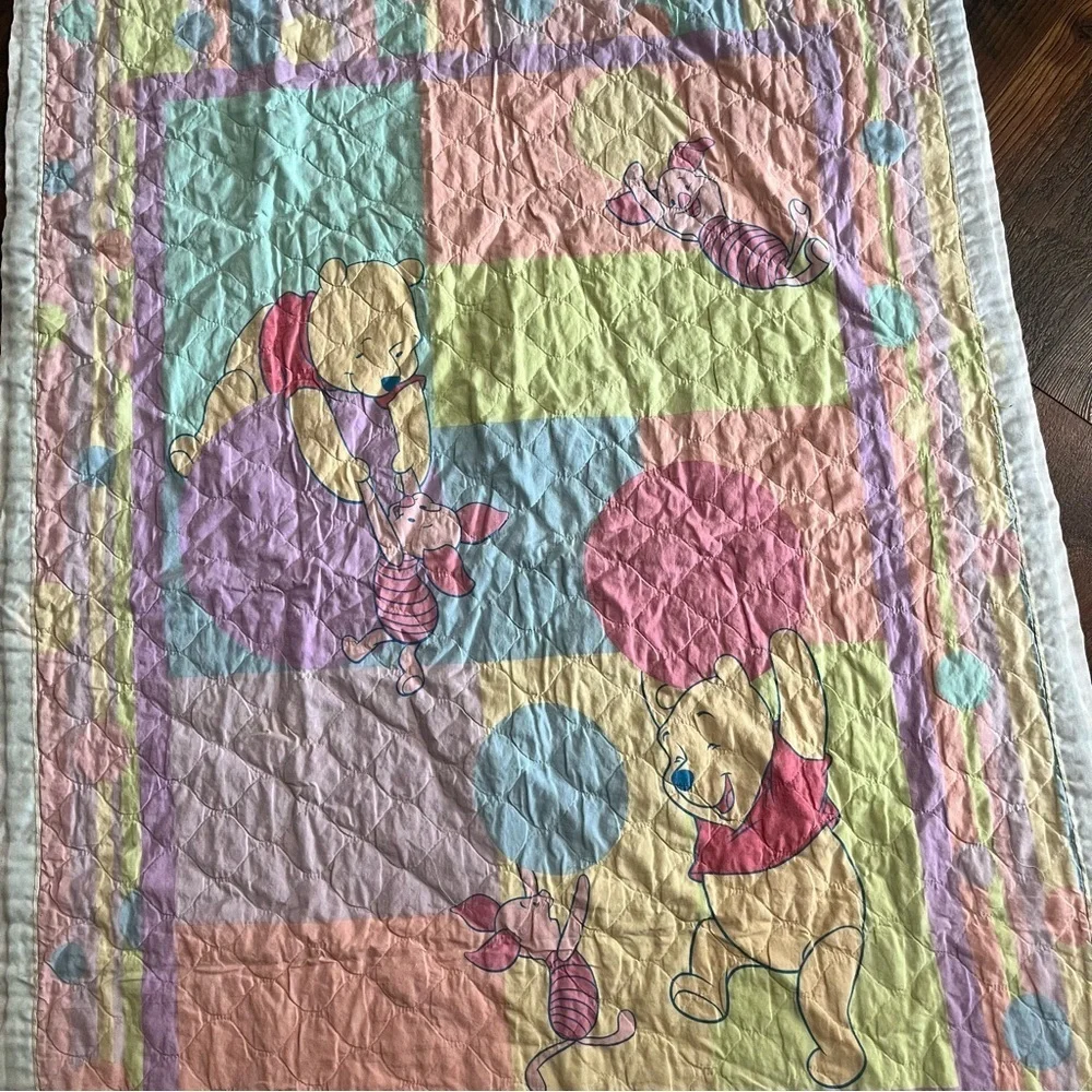 Vintage Handmade Disney Winnie the Pooh Baby Blanket Piglet Nursery Quilt 45x32